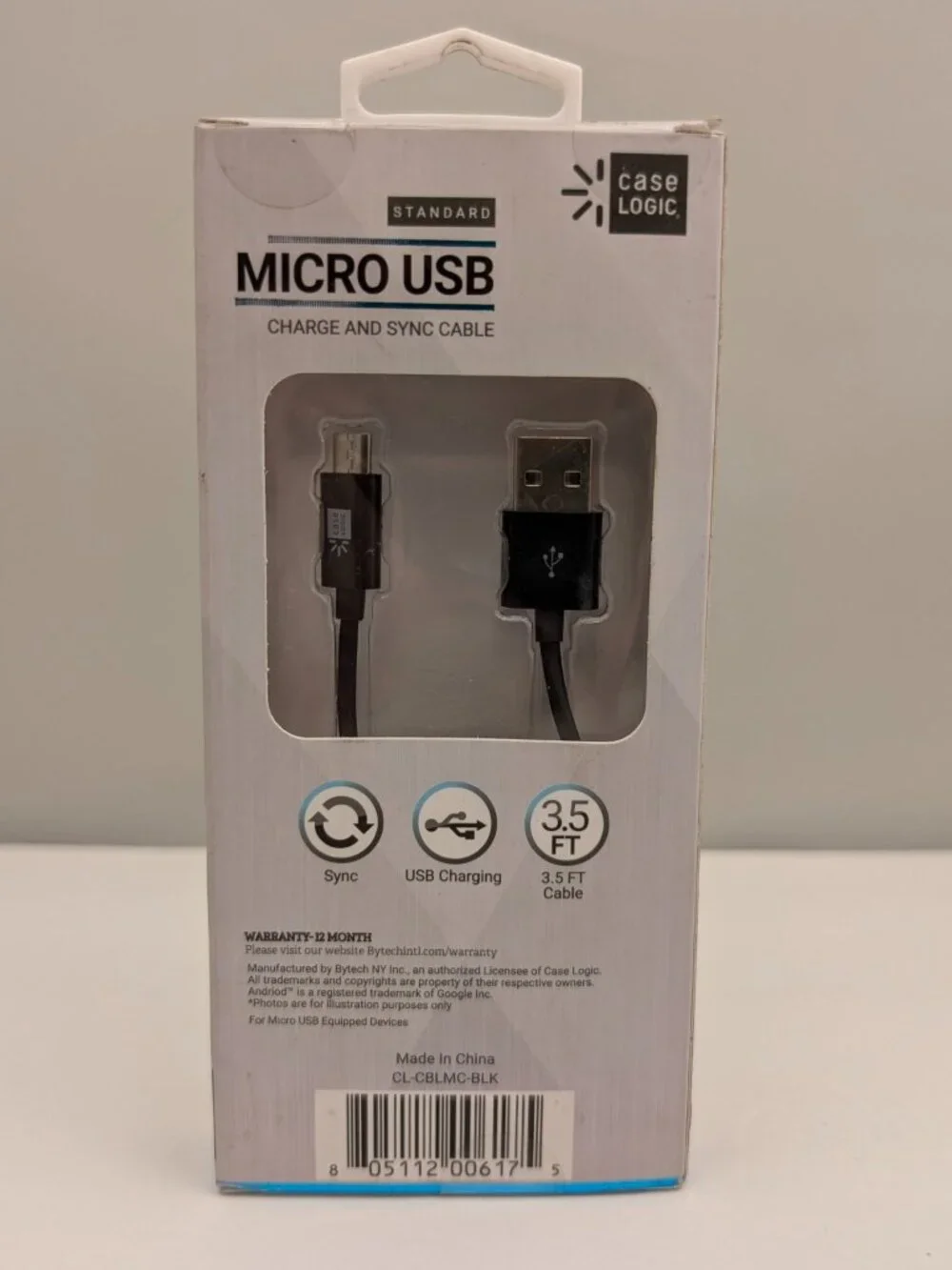 CASE LOGIC Standard Micro USB Charge & Sync Cable | CL-CBLMC-BLK | 3.5' | NEW